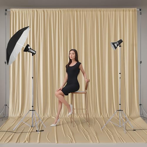 Image of 10ftx15ft Champagne Backdrop Curtains for Parties, Wrinkle Free Polyester Photo Backdrop Drapes 2 Panels 15 ft Long Back Drop Cloth for Wedding Birthday Photography Background Party