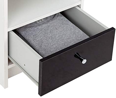 URBNLIVING Malibu Draw Compact Wooden Bedroom Bedside Cabinet Furniture Side Table Storage (White & Black)