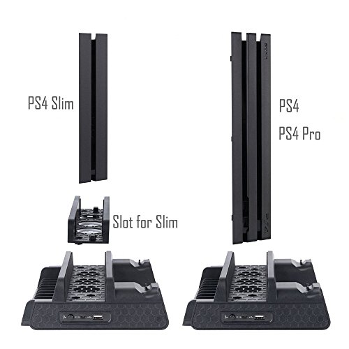 ElecGear Playstation 4 Refrigeración Soporte Vertical con Ventiladores, Estación de Carga de Mandos Charger Cargador con 12x Juego Stand para DualShock 4 Controller y PS4, PS4 Slim, PS4 Pro - imagen 3