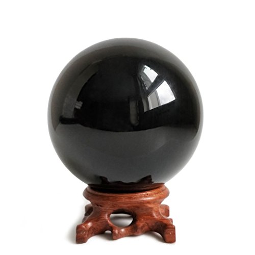Mina Heal Natural Black Obsidian Crystal Ball with Stand 90mm/3.5