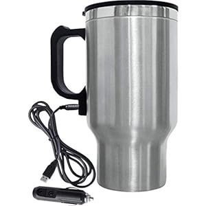 dxent Car Electric Kettle Stainless Steel Travel Coffee Mug Cup Heated Thermos (Silver/Black-1pc) (Car Kettle)