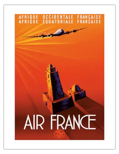 French West Africa - French Equatorial Africa - France - Vintage Airline Travel Poster by Edmond Maurus c.1940 - Bamboo Fine Art 290gsm Paper (Unframed) 17x22in