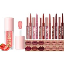 LANGMANNI Lip OilStrawberry+6 Matte Lipstick with 6 Lipliners Durable Makeup Set