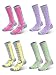 Womens Snow Ski Socks 4 Pack ( Rose Red + Yellow + Purple + Lime Green )