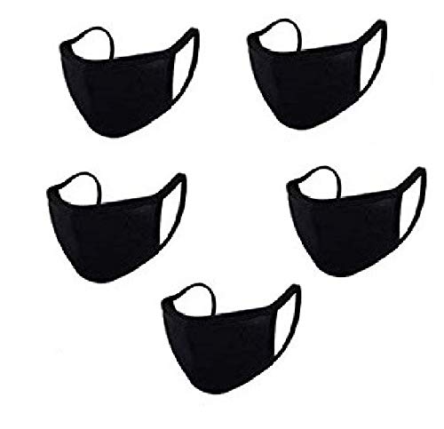 5 Pcs, Cotton Unisex Reusable Dust_Masks Washable Face_Mask Fashion Cover Anti-dust Mouth Face Protect Cover Bandana Balaclavas (Black)