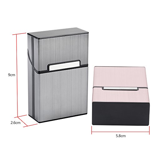 2 x Zigarettenetuis Aluminium Zigarettenbox mit Magnetverschluss Metallzigarettenbox für Zigarettenschachteln Metall Zigarettenbox edler Zigarettenkasten (Grau+Rosagold) 2