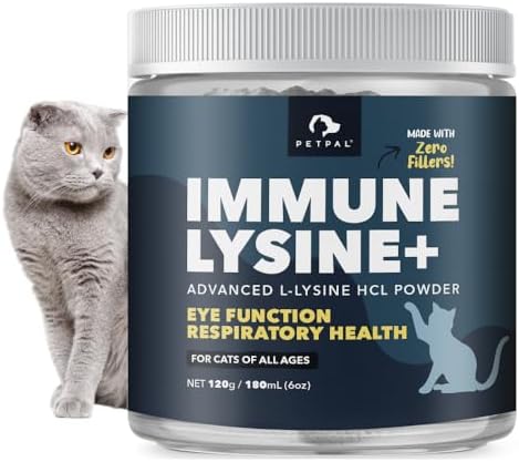 PETPAL L-Lysine Immune and Respiratory Support Supplement for Cats | Pure Bioactive Lysine + | Eye Function, Runny Nose, Sneezing, Feline Conditions | Easy to Serve | Cats of All Ages | 4oz / 120g WT