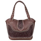 Montana West Ladies Concealed Gun Handbag Tooled Genuine Leather Dark Brown Medium