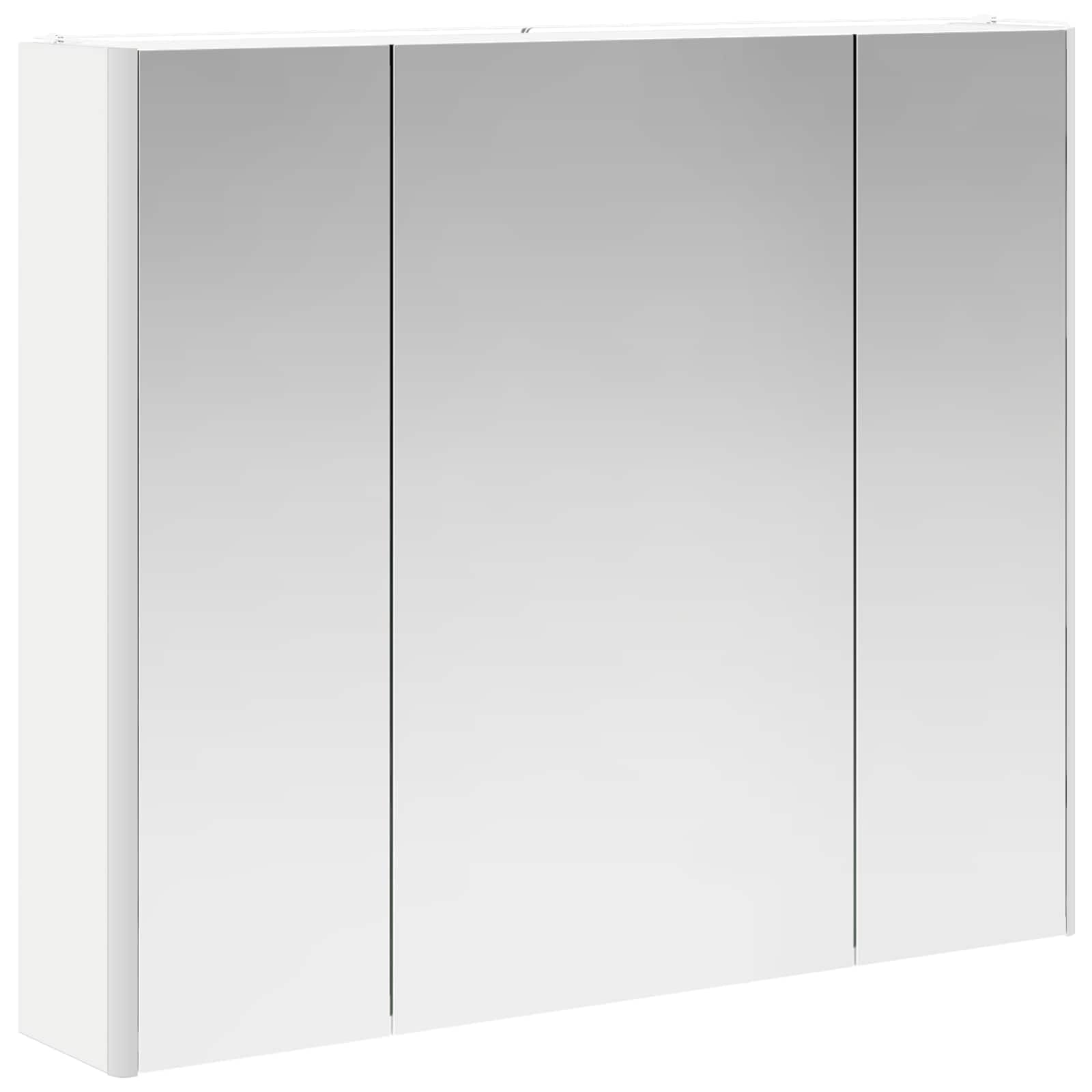 Szafka łazienkowa z lustrem, biała, materiał drewnopochodny, 83,5 x 15,5 x 70 cm, z oświetleniem LED, montaż na ścianie, regulowane półki i lustro z obu stron, do nowoczesnej łazienki i