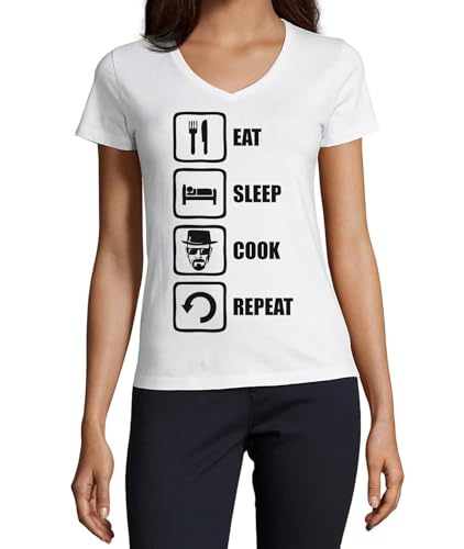 T-shirt à col en V femme en coton blanc vêtement de cuisine imprimé humoristique