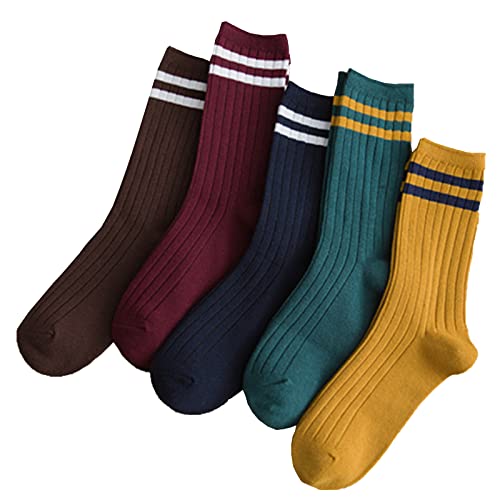 5 pares de calcetines deportivos a rayas a la moda, calcetines casuales y lindos vintage, calcetines para todas las estaciones para mujeres y niñas, Estilo a-Multicolor 1, Talla única