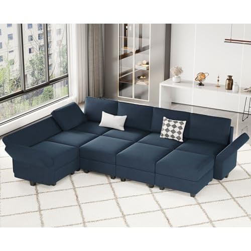 Belffin Modular Sectional Sleeper Sofa Velvet L Shaped Corner Couch with Storage Seats Modular Sleeper Sofa Bed with Ottomans Velvet Blue Corner Sleep