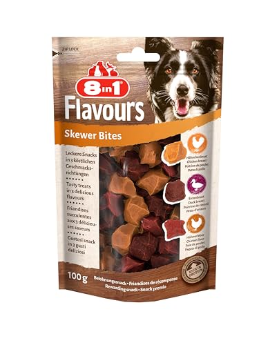 8in1 Flavours Skewer Bites Fleisch-Snacks - proteinreiche Hunde-Leckerlis mit Hähnchebrust, Entenbrust oder Hühnerleber, 100 g Beutel