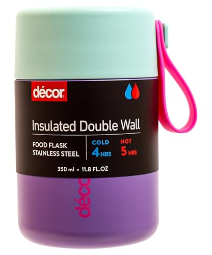 Décor 350ml Kids Insulated Food Flask - Double Wall Stainless Steel Container with Wide Opening Airtight Leakproof Lid 4h Hot / 9h Cold - Purple