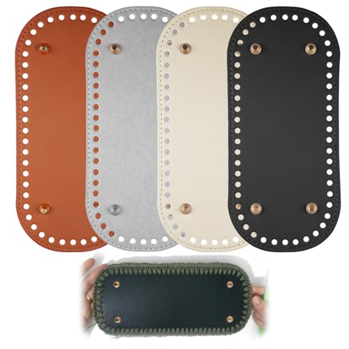 4 Pezzi Fondo Borsa Uncinetto,22×10cm Fondi Per Borse Uncinetto con Fori, in pelle PU, Accessori Fai Da Te, per Sacchetto A Maglia, Borsa A Tracolla Fai Da Te, Accessori All'Uncinetto, 4 colori