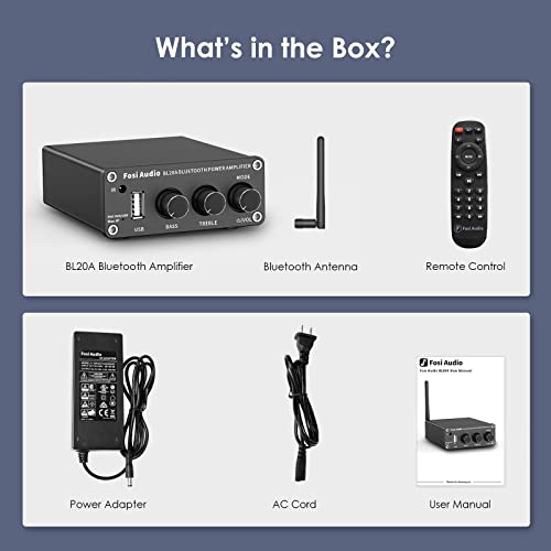 Fosi Audio Bl20A 200W Bluetooth 5.0 Home Audio Stereo Amplifier Hi-Fi Mini Class D Integrated Amp With U-Disk/3.5Mm Aux/Rca Input And Remote Control For Home Passive Speakers With Power Supply #TOP5