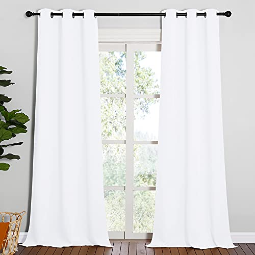 Image of NICETOWN Solid Window Curtain Panels, Grommet, Polyester, Bedroom, White, 42 x 90, Pack of 2