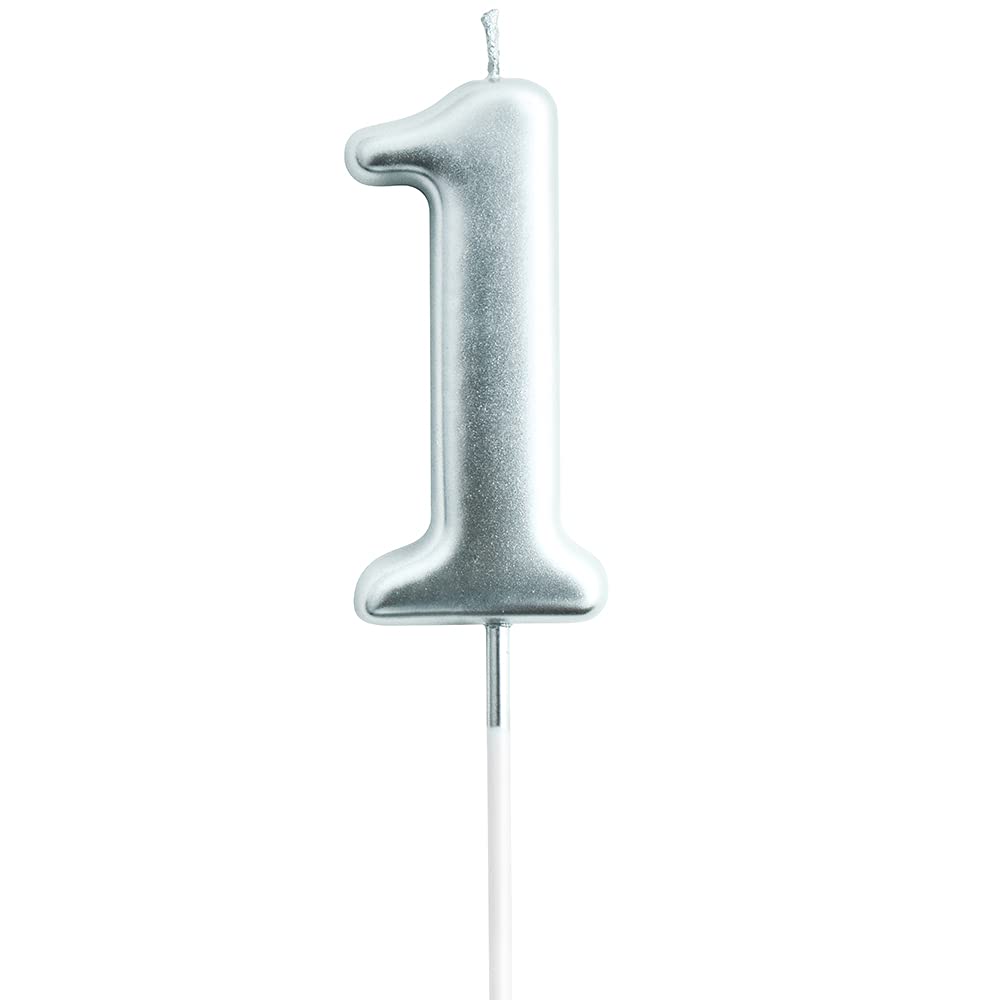 Eusbon Number 1 Birthday Candle 1 For Cakes, 7Cm Big Size Number Candle For Cake Decoration, Birthday Party, Wedding Anniversary, Silver