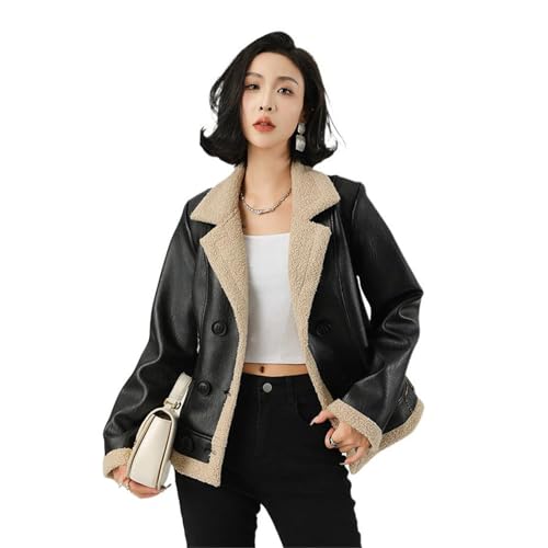 Veste en simili cuir femme GUOYUXIAO ample et coton épaisse pour hiver