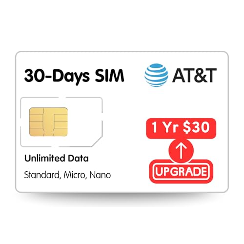 IoT Data SIM Card (30 Days @128kbps), AT&T Network for GPS Tracker, Car IoT Device, Vehicle Tracker, POS, Vending, Smartwatch, Upgradeable to 1 Year Plan
