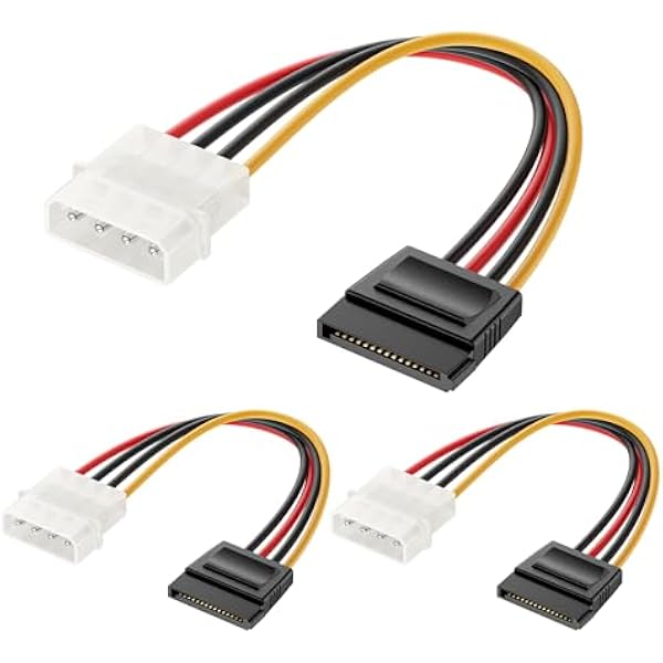 Cable Matters 3-pak 4-pinowy kabel zasilający Molex do SATA (SATA do Molex) - 15cm
