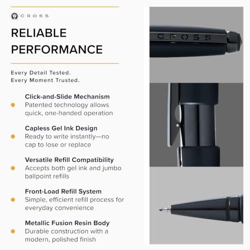 Image of Cross Edge Matte Black Rollerball Pen - Refillable, Medium Point, Black Ink, Premium Gift Box