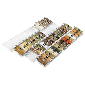 Lifewit Spice Drawer Organiser, Spice Rack for Inside Drawer, Adjustable Seasoning Jars Storage Tray for Cupboard, Acrylic Drawers Shelf for Kitchen, Countertop, Cabinet, 4 Tiers, Set of 8, Black