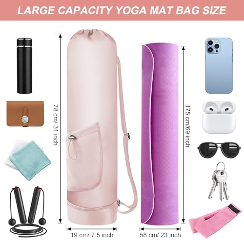 Grednfhat Yoga Mat Bag with Water Bottle, Full Zip Yoga Mat Carrier Adjustable Strap Yoga Mat Holder with Pocket Waterproof Yoga Bags for Women Men (Pink) - Thumbnail 5