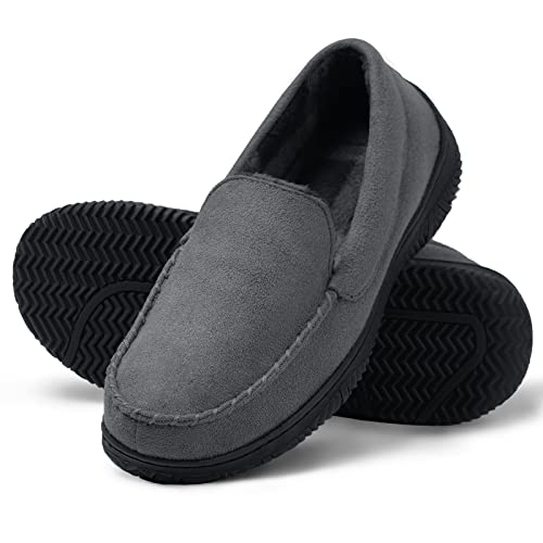 GaraTia Herren-Mokassin-Hausschuhe aus Memory-Schaum, gemütliche Hausschuhe für drinnen und draußen, mit strapazierfähiger Gummisohle, hellgrau, 41 EU Cover