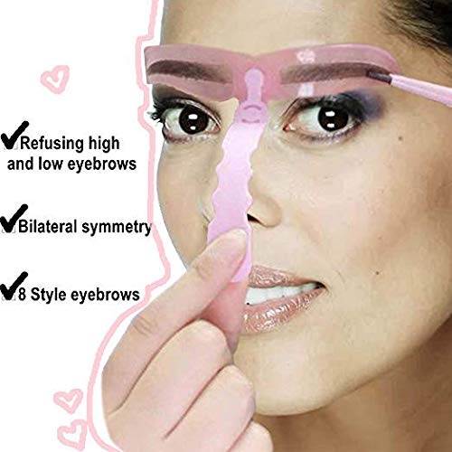 YYE Eyebrow Stencils,Eyebrow Template Stencil,Eyebrow Shaping Kit,8 Styles Reusable Eyebrow Templates Tool with Handle,for Woman(Pink)