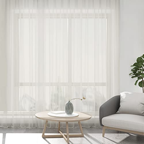Image of Chyhomenyc Sheer Curtains 120 Inch Extra Long, 2 Pieces, Rod Pocket Top Soft Voile Texture Window Draperies Lightweight & Airy Panels for Living Room /Bedroom, Each 42W x 120L inches, Ivory