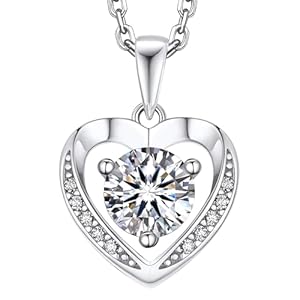 MomentWish Heart Necklace, 1Carat Moissanite Necklace for Women, D Color VVS1 Moissanite 925 Sterling Silver Heart Necklace Birthday Gift for Her Girls