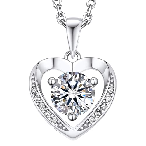 MomentWish Birthday Anniversary Gift for Women, Moissanite Heart Necklace, D Color VVS1 Simulated Diamond 925 Sterling Silver Necklace Jewelry Gifts for Her