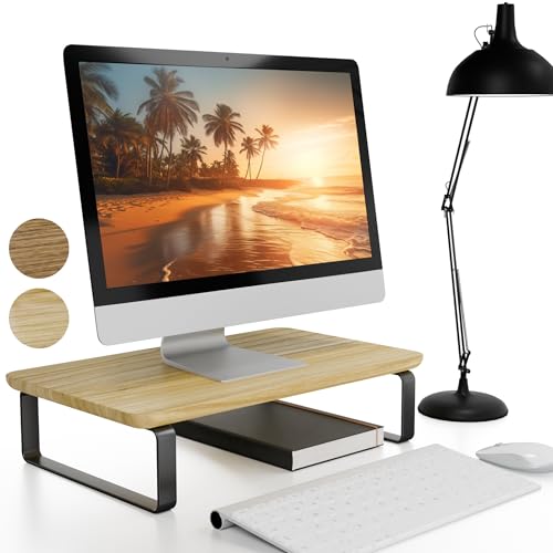 Beautiful Wooden Monitor Stand for Desk - Sturdy Stand Rises