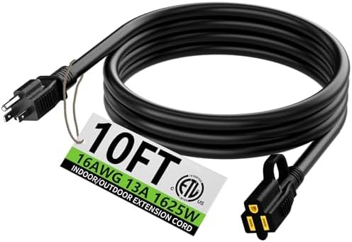 HUANCHAIN Indoor Outdoor Black Extension Cord 10 FT Waterproof 16/3 Gauge
