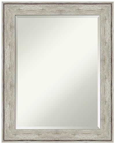 Amanti Art Silver Bathroom Mirror for Over Sink, 29x23 Crackled Metallic Rectangle Vanity Mirror, Medium Country Rustic Frame, Hangs Horizonally and Vertically, Bathroom Wall Decor, Beveled Edge