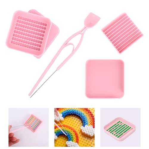 5pcs 2.6mm/0.1in Fuse Bead Tools Set with Single Needle Tweezers Aligner Tray & Sorting Tray, Efficient Iron Bead Picking & Sorting Kit for DIY Crafts Art Enthusiasts