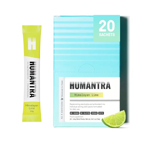 Humantra Electrolytes Powder - Himalayan Lime Flavor, 20ct - Powdered Hydration Sachets - Plant-Based Electrolyte Powder with 6 Electrolytes - Vegan, Sugar Free, Gluten Free