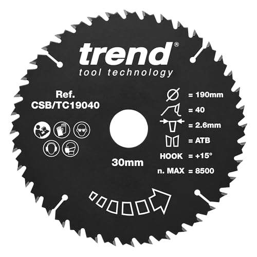 Image of Trend Wood Circular Saw Blade, 190mm Diameter, 30mm Bore, 40 Teeth, TCT, 2.6mm Kerf, +15° Hook, CSB/TC19040