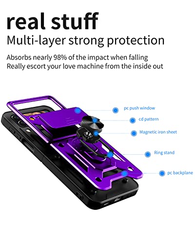Aicase For Samsung Galaxy Z Flip 4 Case, With Ring Kickstand And Camera Cover, Shockproof Flip Phone Case For Galaxy Z Flip 4 5G [Support Magnetic Car Mount], Purple #TOP7