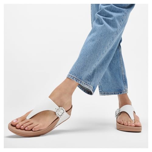 Image of FitFlop Womens LULU Crystal Buckle Toe-Post Sandals with Microwobbleboard Technology, Microfiber Toe Post, Slip Resistant Rubber Outsole, Cushioned Arch Support for All Day Comfort
