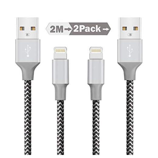 Avoalre iPhone Laddningskabel MFI-Certifierad 3-pack 2M Blixt iPhone-Laddare Flätad Nylon För iPhone 11 Pro X XS XR 8 Plus 7 Plus 6s Plus 6 Plus Se 5s-Black