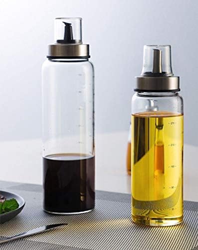 MHtech 300ml condiment dispenser, lead-free glass bottle with scale, stainless steel drip-proof nozzle, suitable for olive oil, vinegar, soy sauce, cooking wine, etc. (2X300ml)