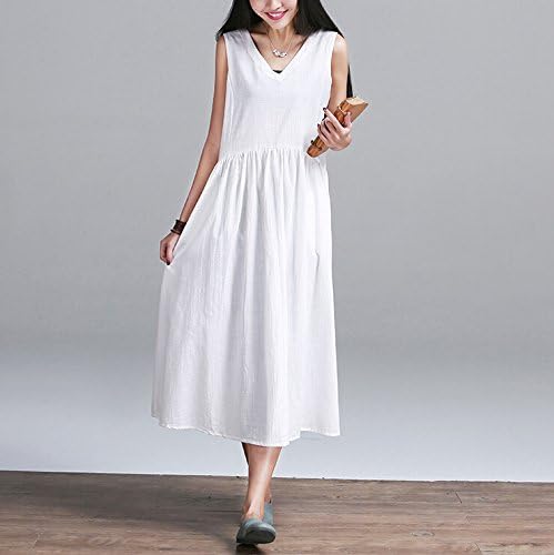 Amazon Co Jp マキシワンピ マキシワンピース マキシ丈ワンピース 半袖 マキシワンピ リゾート Vネック 春 夏 ハワイ ノースリーブ マキシ ワンピース ゆったり系 M ホワイト 服 ファッション小物