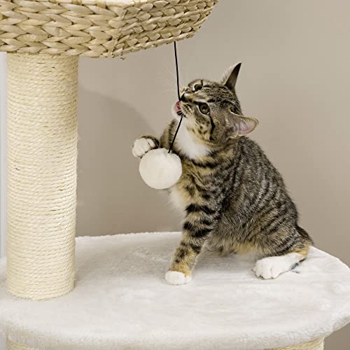 Pawhut 47" Cat Tree Kitty Activity Center, Cat Climbing Toy With Cattail Fluff, Bed, Condo, Sisal Scratching Post, And Hanging Ball, Natural #TOP6