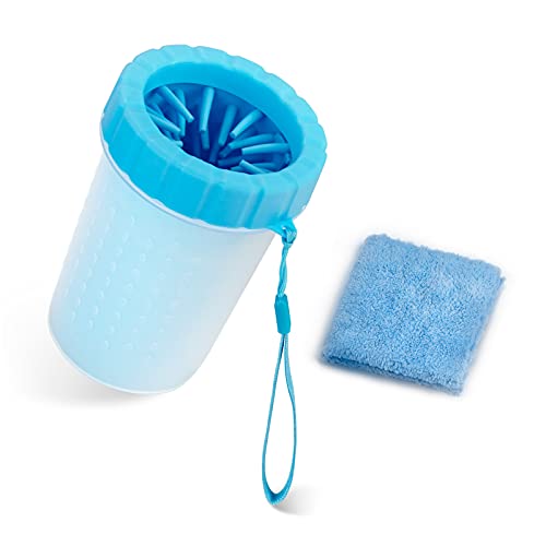 Silicone Pet Cleaning Brush Cup, Dog Paw Cleaner, Portable Foot Washer With Towels - Best for Dogs (Green)