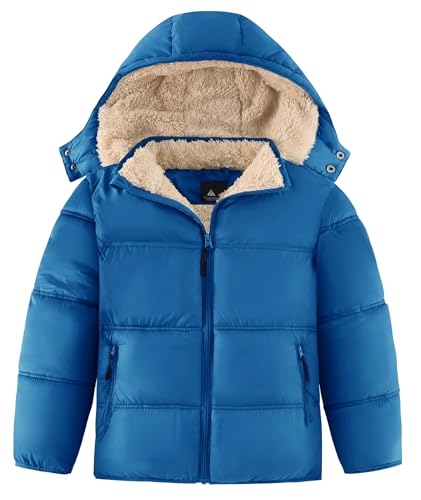 ZITY Boys Winter Coats Puffer Thermal Jacket Water-Resistant Sherpa Lined Jackets Fleece Lined Jackets with Detachable Hood