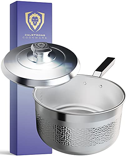 DALSTRONG 3L Sauce Pot - The Avalon Series - 5-Ply Copper Core - Hammered Finish - Silver Cookware- w/Lid & Pot Protector 1 Gallery Image