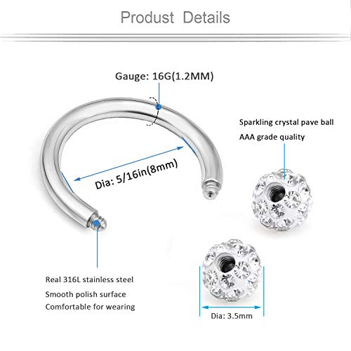 Avyring 16G 8Mm Daith Rook Earrings Stainless Steel With Crystal Ball Cartilage Helix Piercing Rings Jewelry #TOP1