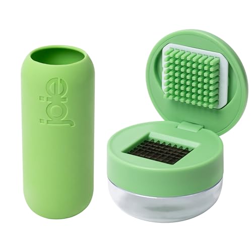 Joie Garlic Press and Chopper with Storage Container, Stainless Steel Blades, Green (Garlic Peeler and Chopper), Colors May Vary by Joie - Used condition - US$10.02